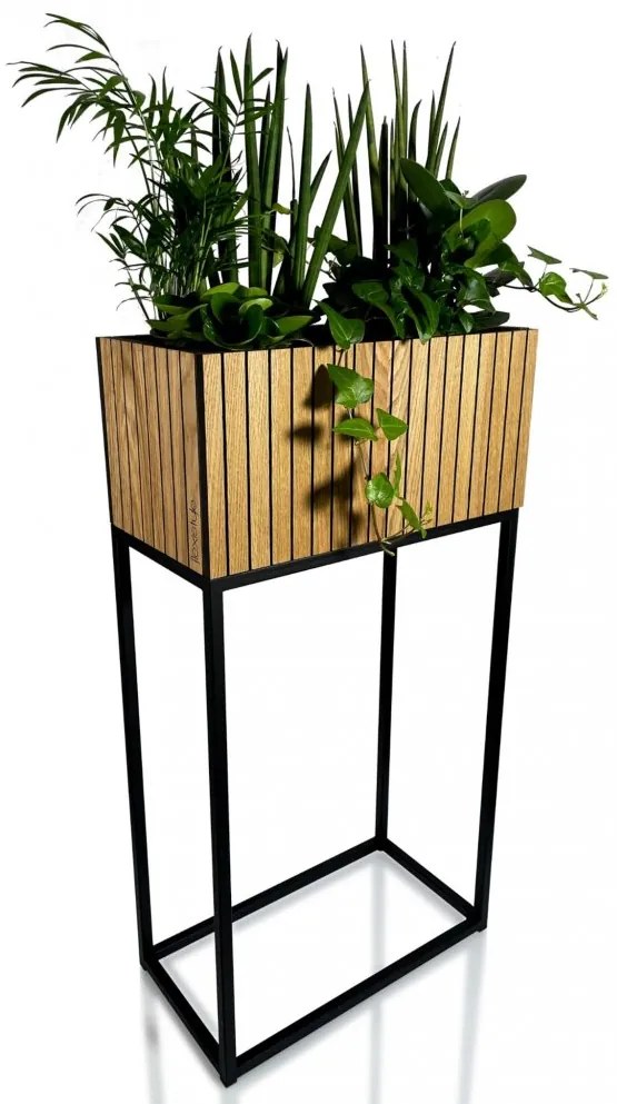 Moderný vysoký kvetináč prírodnej dubovej dyhy LOFT FIORINO 42X22X80 cm
