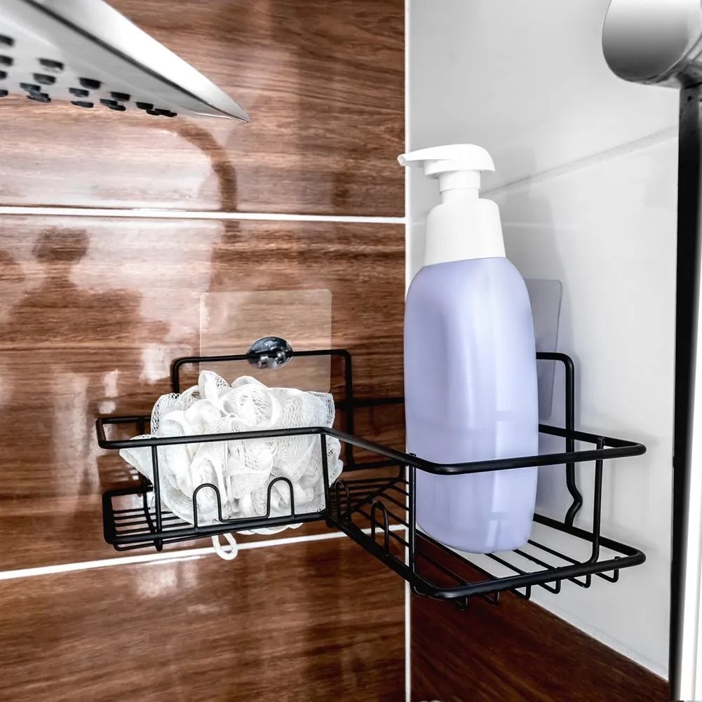 VILDE Kovová čierna rohová polička, samolepiaca 23 x 23 x 10 cm