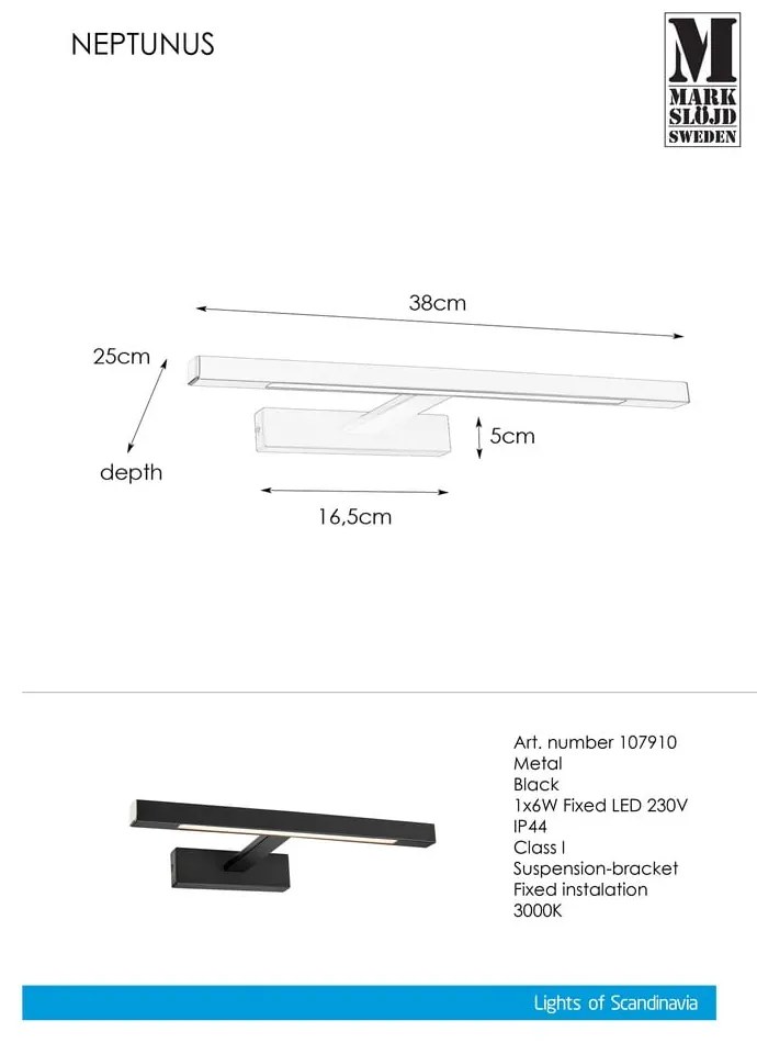 Čierne LED nástenné svietidlo (dĺžka 38 cm) Neptunus - Markslöjd