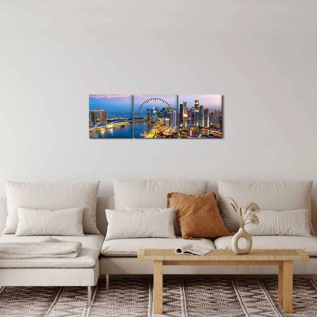 Obraz - Singapur, Ázia (s hodinami) (90x30 cm)
