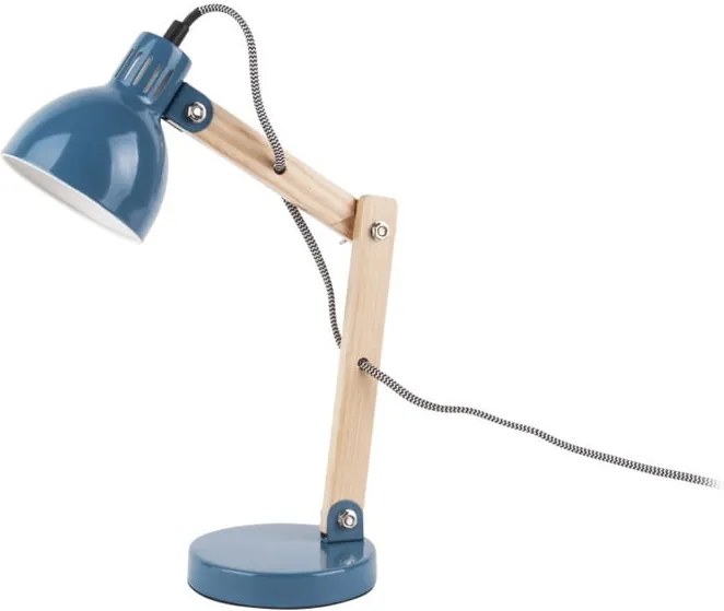 Modrá stolová lampa s drevenými detailmi Leitmotiv Ogle