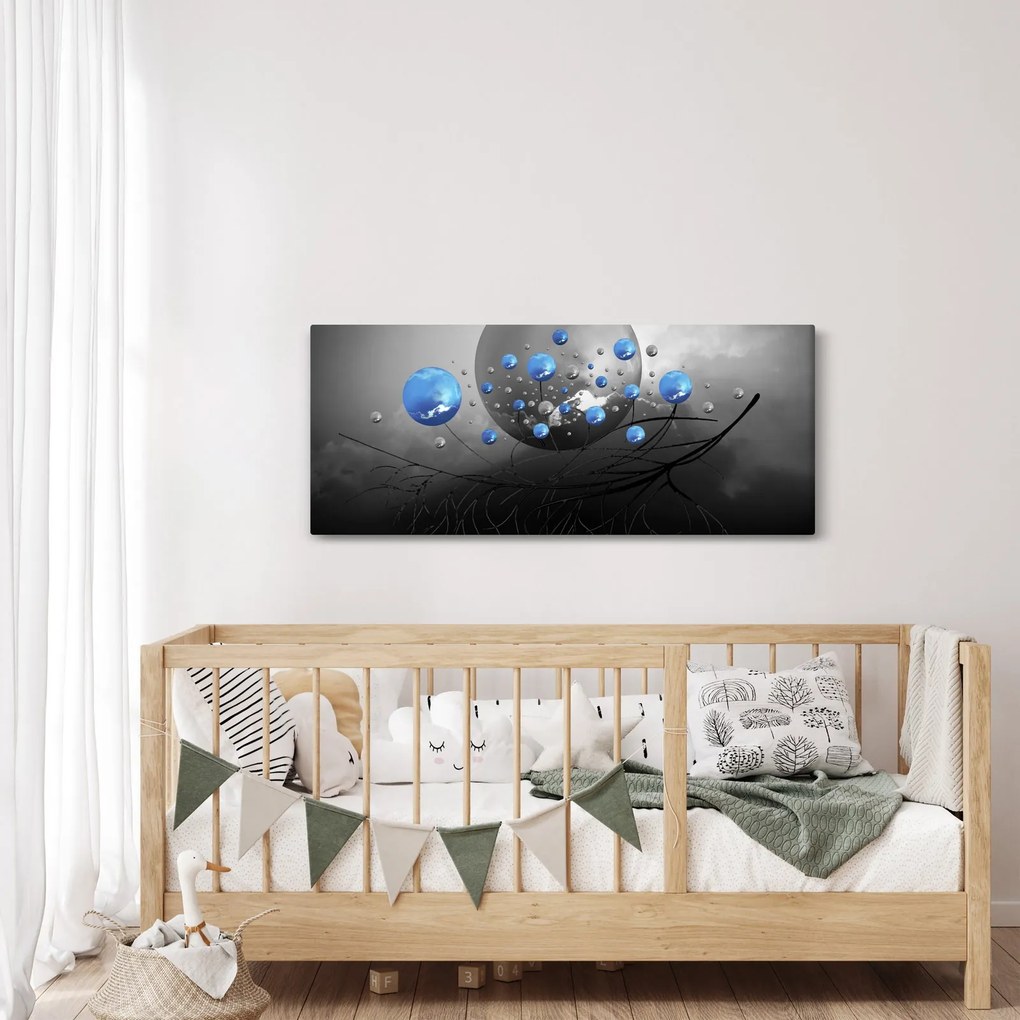 Obraz modrých abstraktných gulí (120x50 cm)