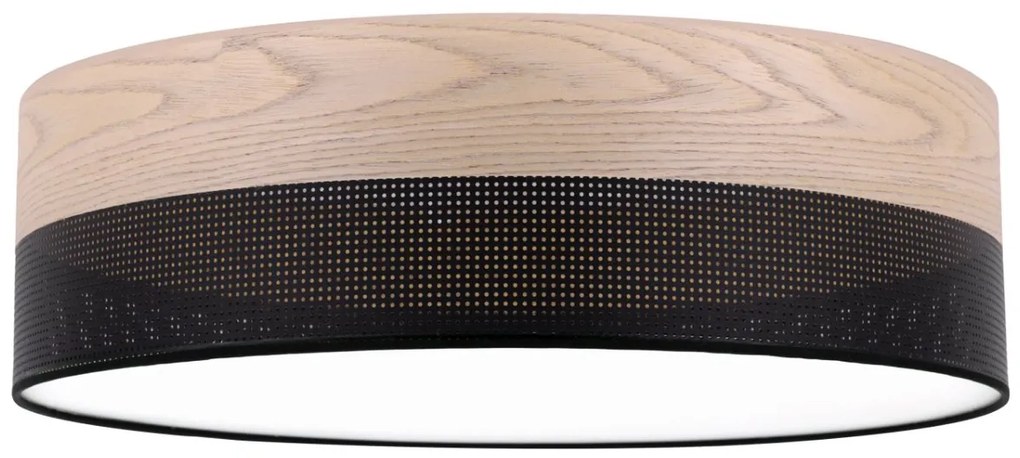 Stropné svietidlo Wood, 1x béžová dubová dýha/čierne PVC tienidlo, (biele plexisklo), (fi 50cm)