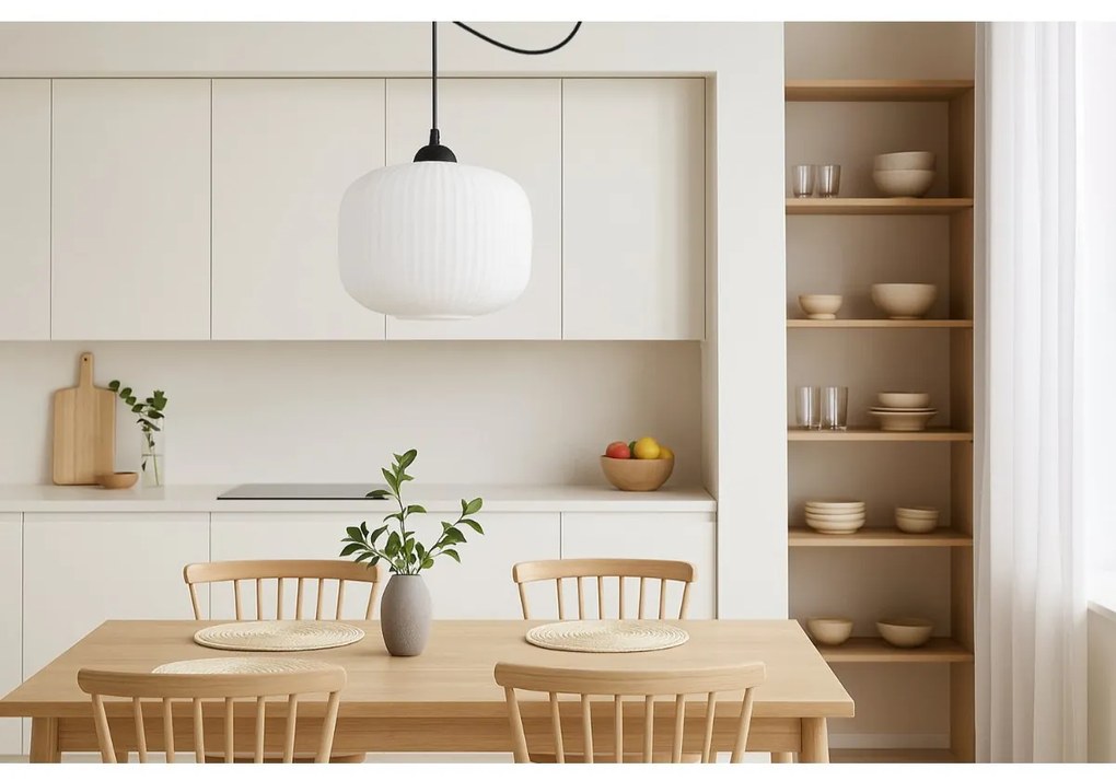 Závesné svietidlo Riffle Spider 3, 1x biele sklenené tienidlo, b