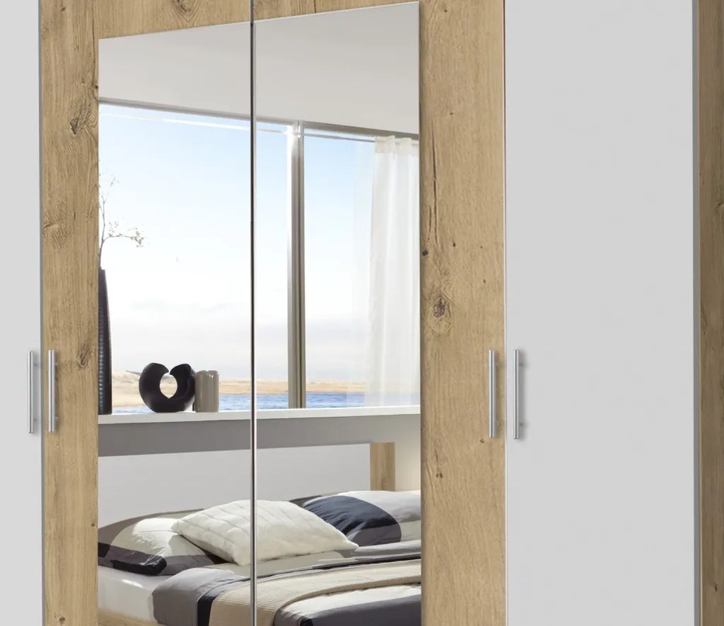 Šatníková skriňa s otočnými dverami Nora, 225 cm, doskový dub/biela