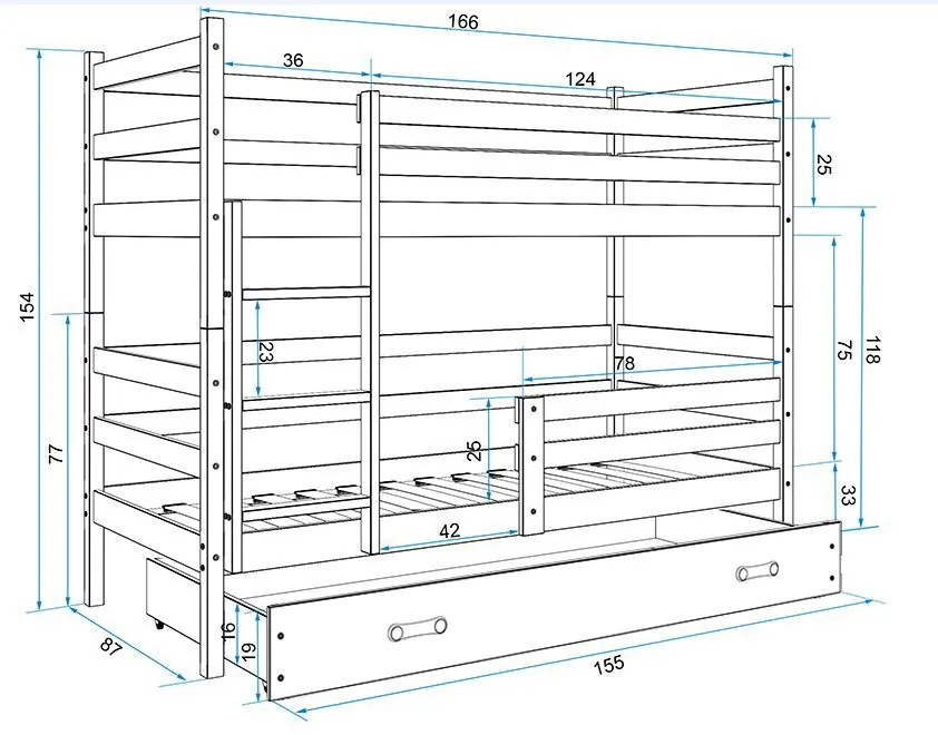 Poschodová posteľ ERIK 2 - 160x80cm - Biela - Biela