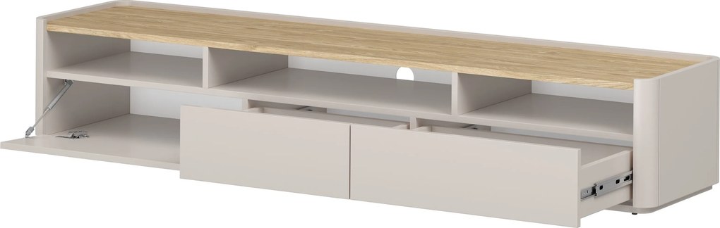 TV stolík Elivo 200 cm s dvoma zásuvkami - kašmír / olejovaný dub
