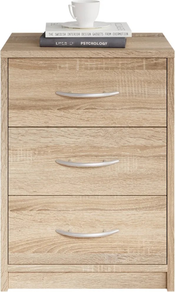 Nočný stolík s 3 zásuvkami Pepe, dub sonoma