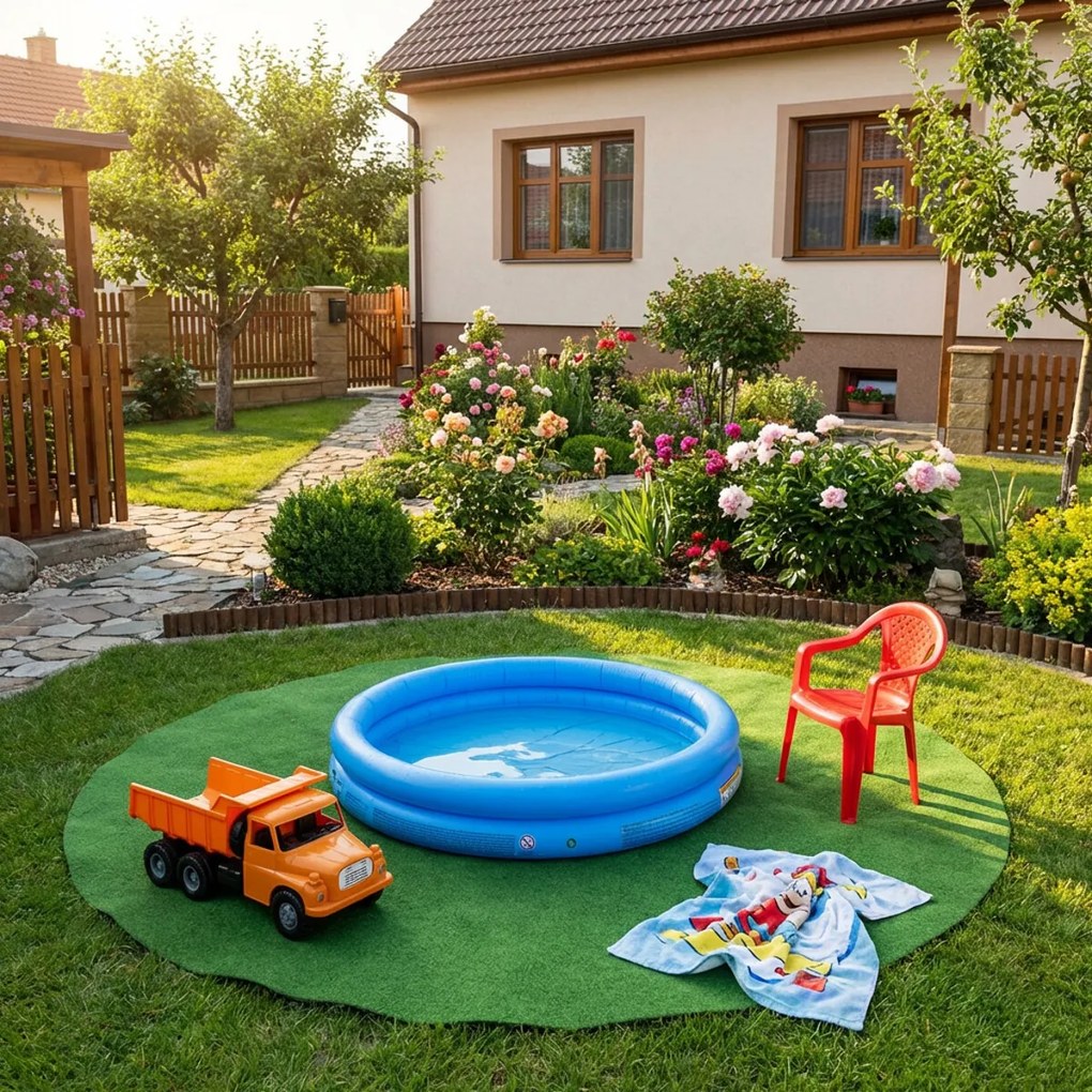 Umelá tráva pod bazén Sporting s nopmi KRUH (vhodný ako bazénová podložka) – na von aj na doma, 300x300 (priemer) kruh, zelená, exteriér, Betap