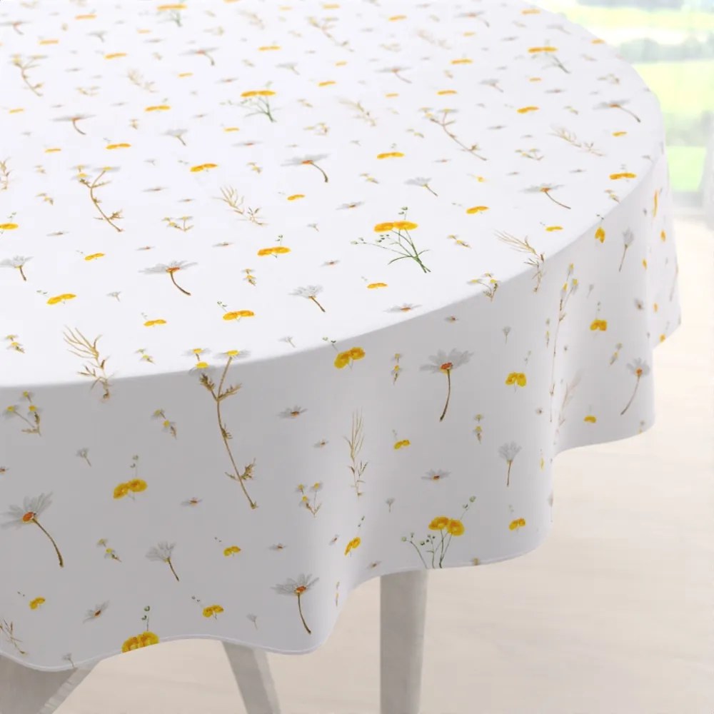 Biante Bavlnený okrúhly obrus Sandra SA-497 Žlté bylinky na bielom Ø 70 cm