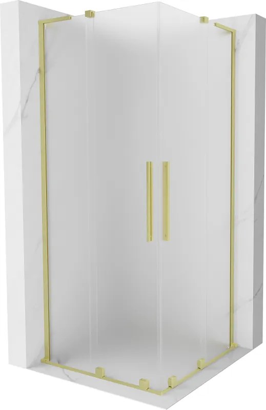 Mexen Velar L Duo, sprchový kút s posuvnými dverami 90 x 90 cm, 8mm sklo námraza, zlatá matná, 871-090-090-02-33-55