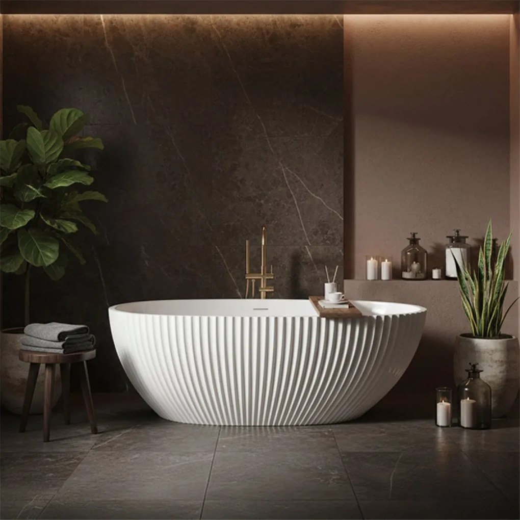 Rea Carmen, voľne stojaca vaňa 170x85 cm, biela, zlatý matný click-clack, KPL-W7506