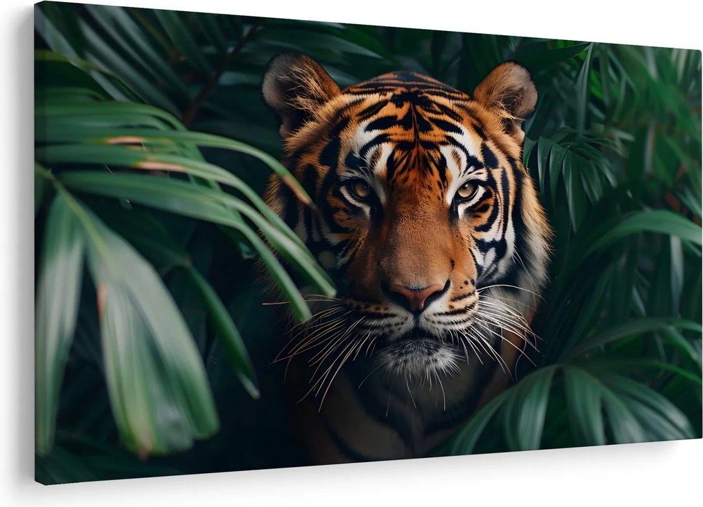 Obraz - Portrét tigra v džungli (90x60 cm)