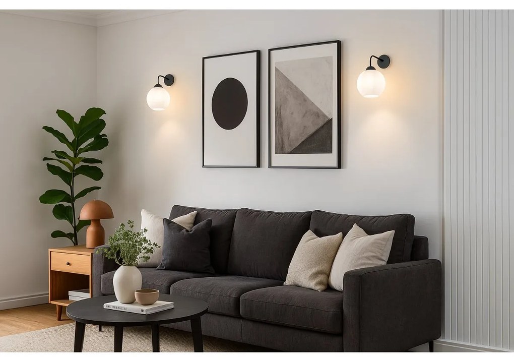 Nástenné svietidlo Costa, 1x biele sklenené tienidlo, b