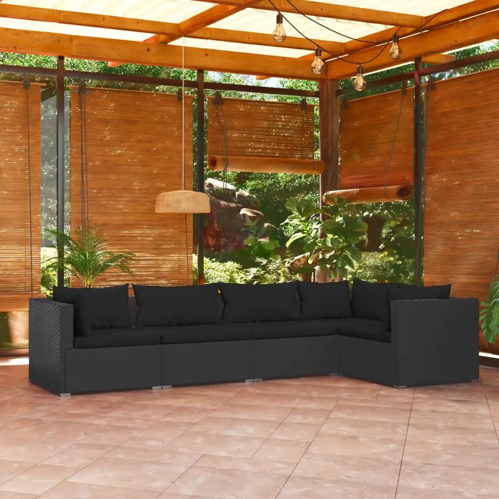 5-dielna záhradná sedacia súprava a podložky polyratan čierna