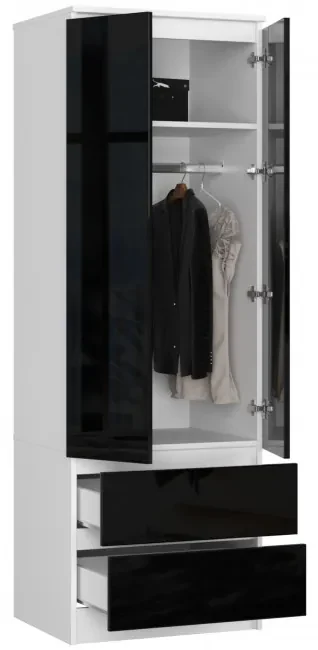 Skriňa STAR S 60 cm 2D 2SZ biela / čierna lesk