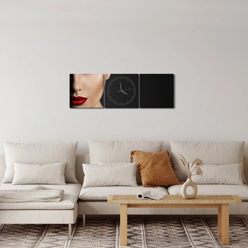 Obraz - Portrét ženy v klobúku (s hodinami) (90x30 cm)