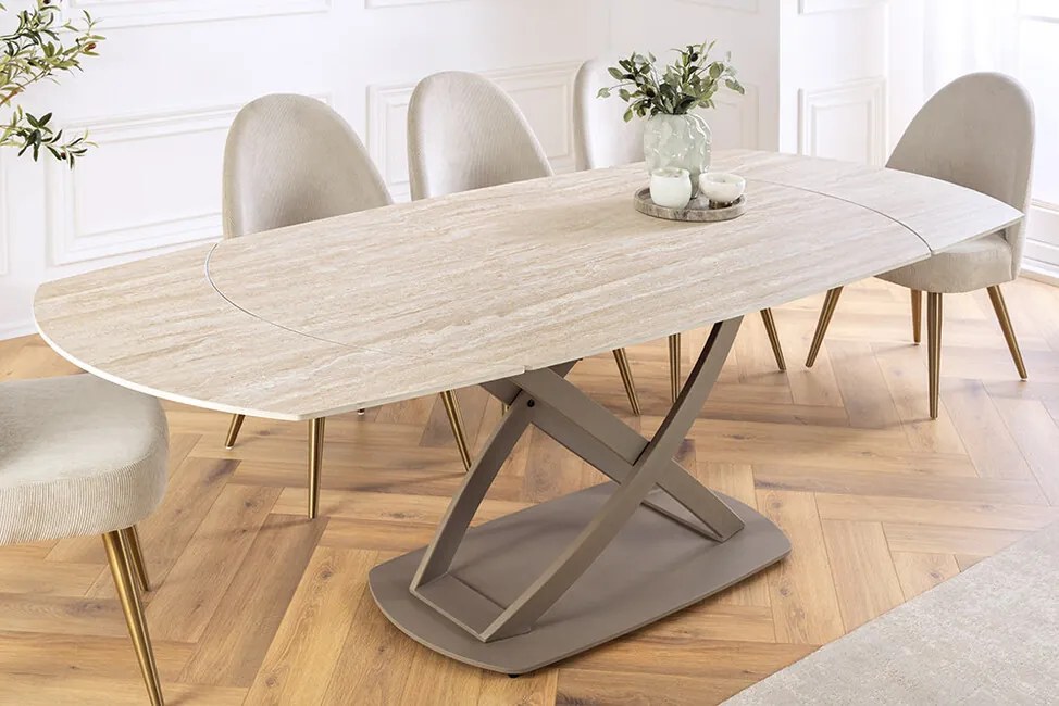 Rozkladací stôl do jedálne Calabria keramická doska vo vzhľade travertínu 130-190cm