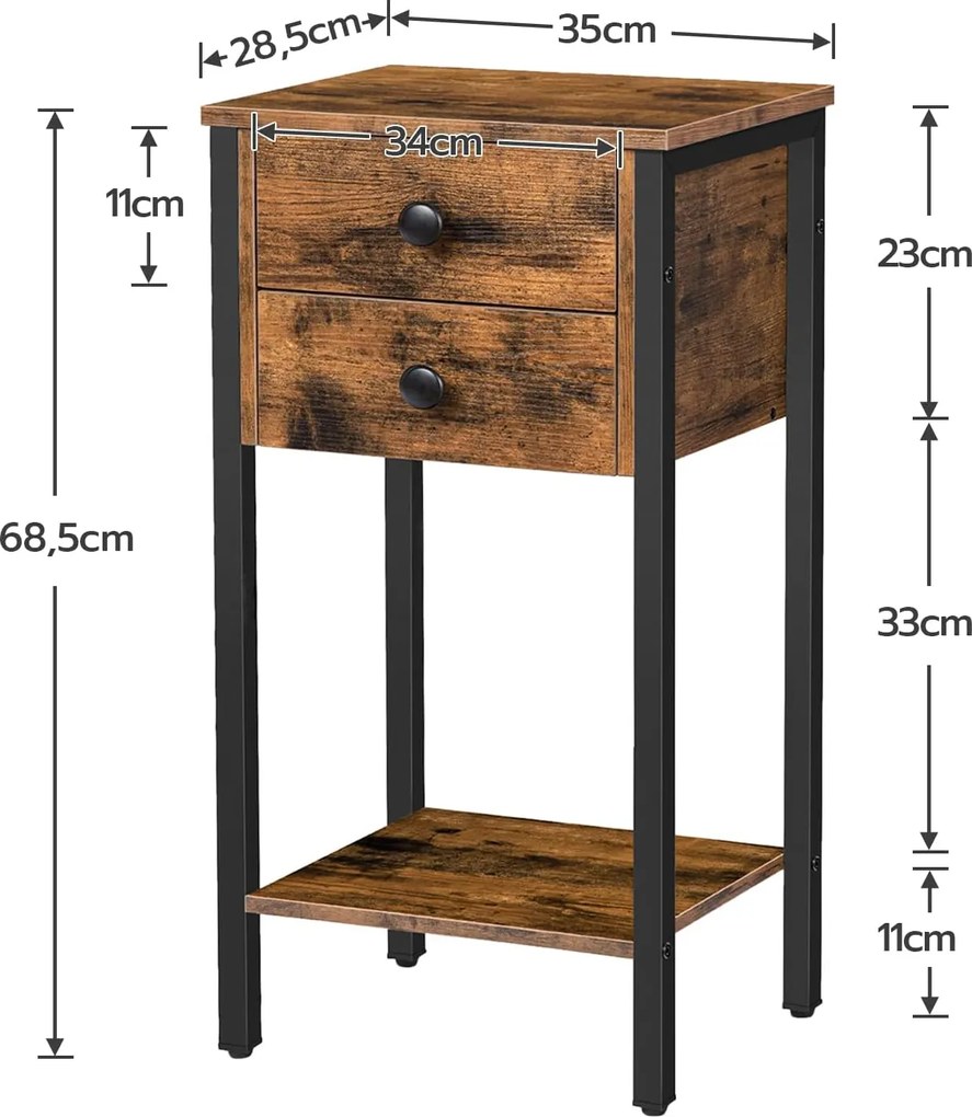 Nočný stolík Vasagle Noxwood 35 cm čierny/hnedý
