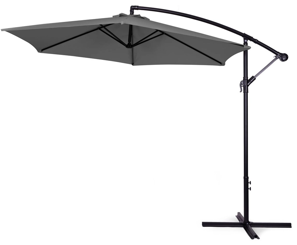 Veľký záhradný slnečník s ramenom, skladací, 3m, GREY