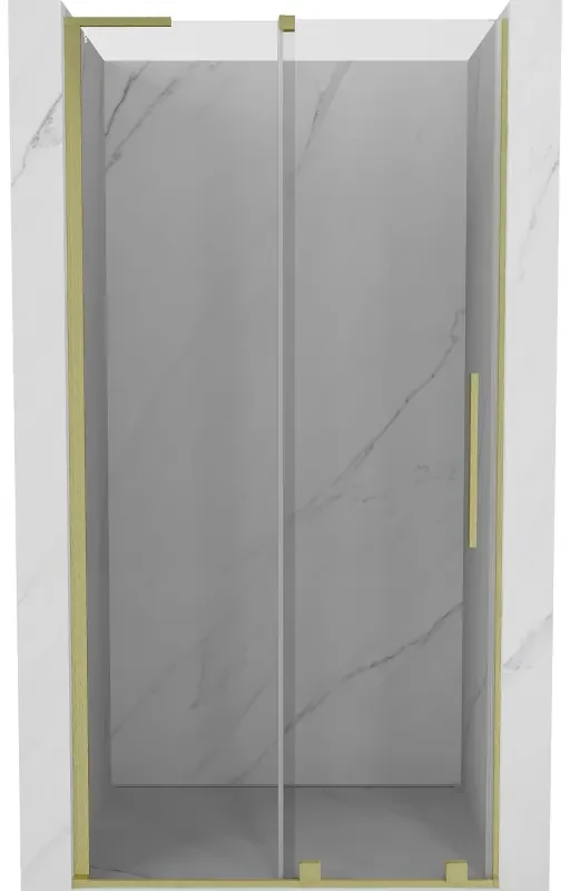 Mexen Velar L, posuvné sprchové dvere do otvoru 120 cm, 8mm číre sklo, zlatá matná, 871-120-003-01-55