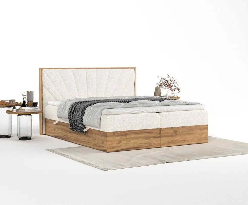 Boxspring posteľ s úložným priestorom v krémovo-prírodnej farbe 160x200 cm Asahi – Maison de Rêve