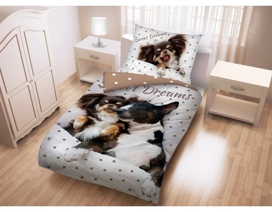 Bavlnené posteľné obliečky psíkovia Papillon a Bulteriér - 100% bavlna - 70 x 90 cm + 140 x 200 cm