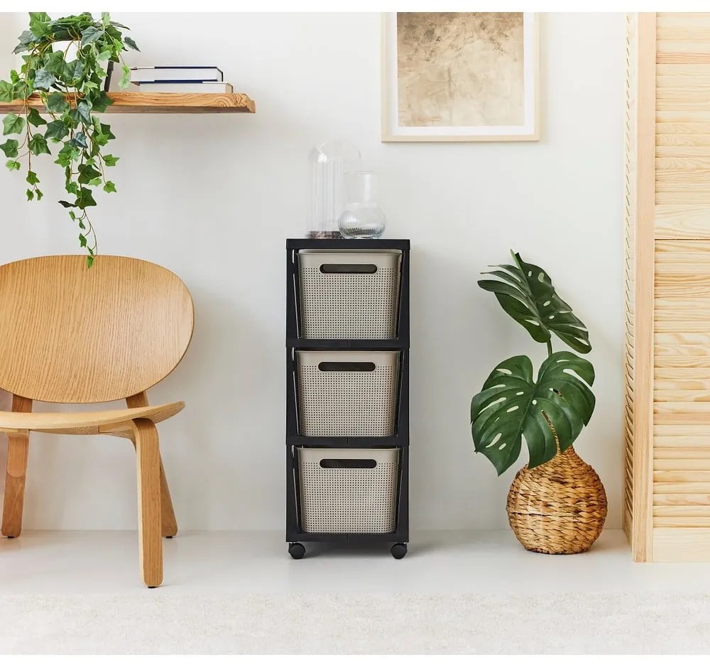 Čierno-béžový plastový pojazdný regál 30x77 cm Brisen - Rotho