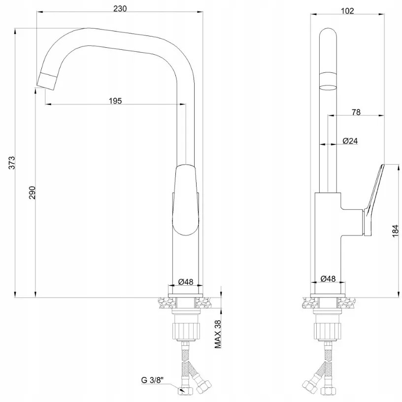 Invena Alonia, vysoká drezová batéria h-373, chrómová, INV-BZ-70-001-V