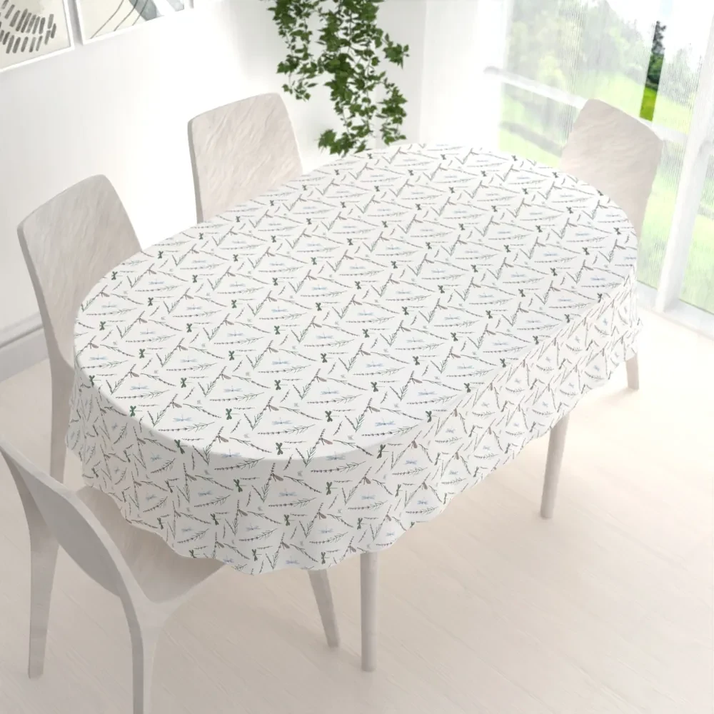 Biante Bavlnený oválny obrus Sandra SA-560 Vážky a levandule na bielom 120x160 cm