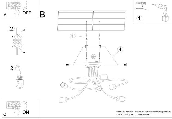 Sollux SL.1456 - Luster na tyči LEVAR 6xE27/15W/230V čierna