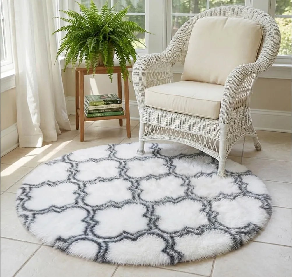 TZ Biely okrúhly vzorovaný koberec shaggy Decor Latern Rozmer: 120 cm