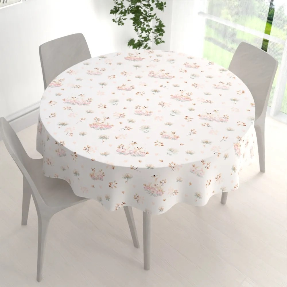 Biante Bavlnený okrúhly obrus Sandra SA-610 Labute medzi leknami na bielom Ø 70 cm