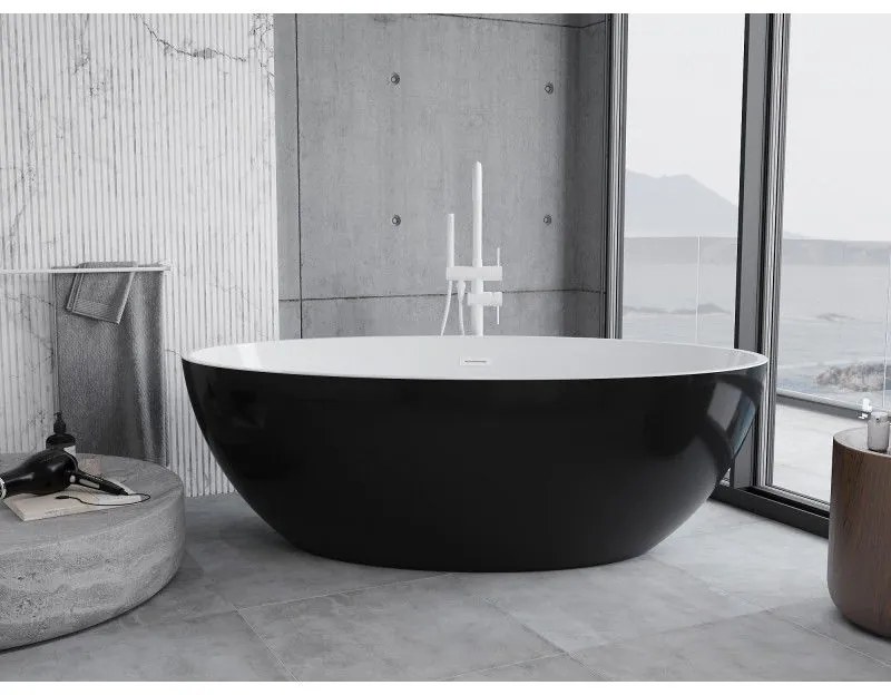 Mexen Nike, voľne stojaca vaňa 175 x 100 cm, biela-čierna, biely prepad, 54071751075-20