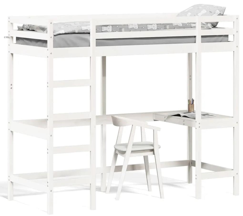 Poschodová posteľ so stolom biela 75x190 cm borovicový masív 842863