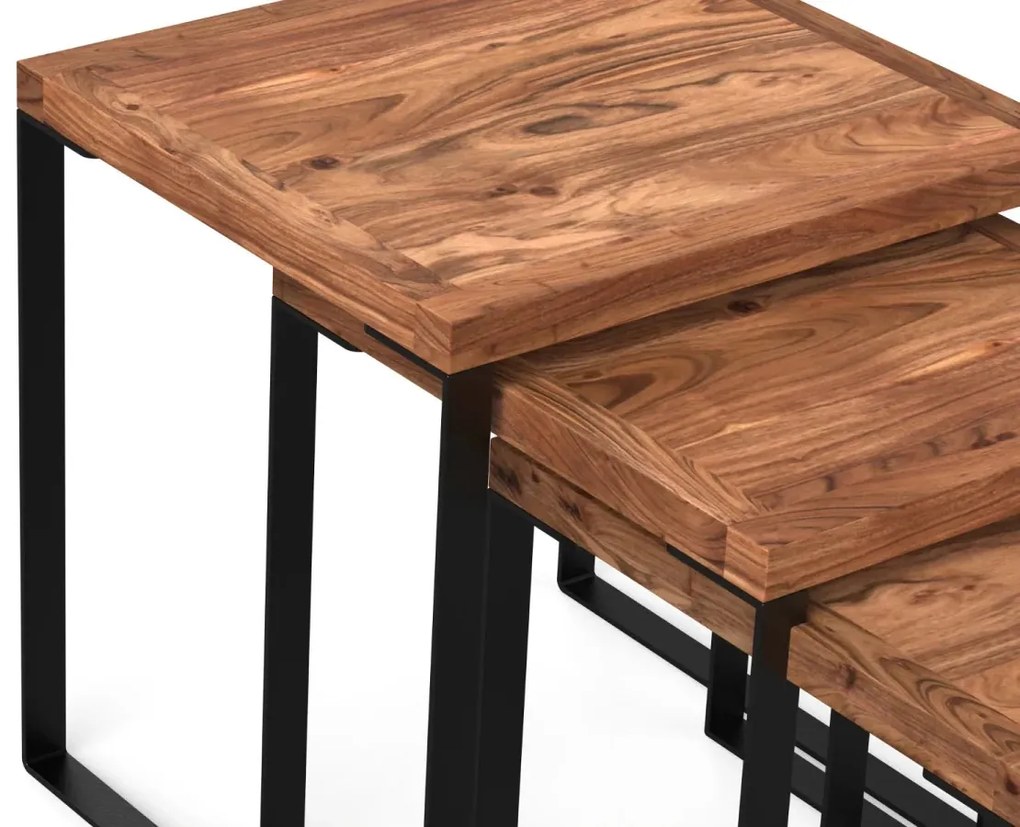 furniture-nabytek.cz - Sada 3 masívnych konferenčných stolíkov Sydney z akácie, lakovaných, hnedých