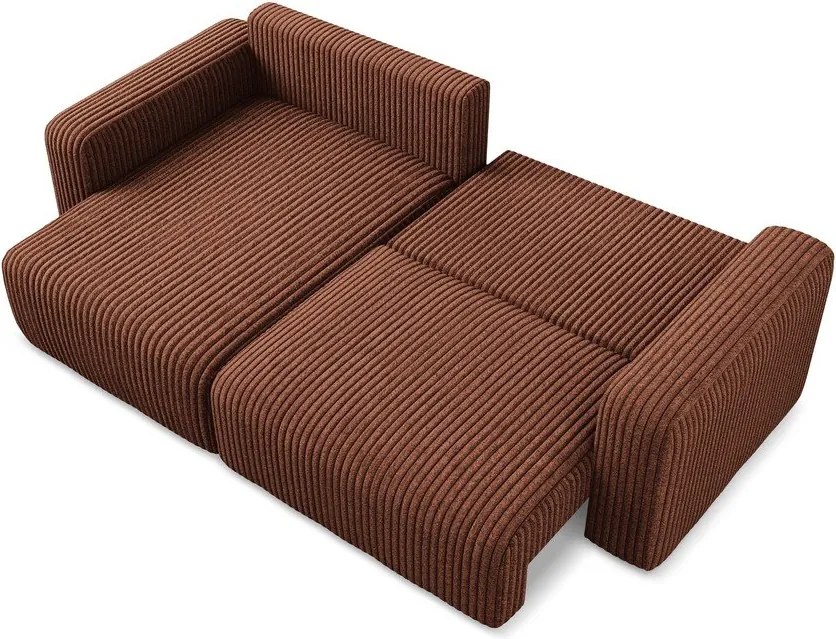 Menčestrová rozkladacia/s úložným priestorom rohová pohovka v terakotovej farbe (ľavý roh/s leňoškou) Kona – Makamii