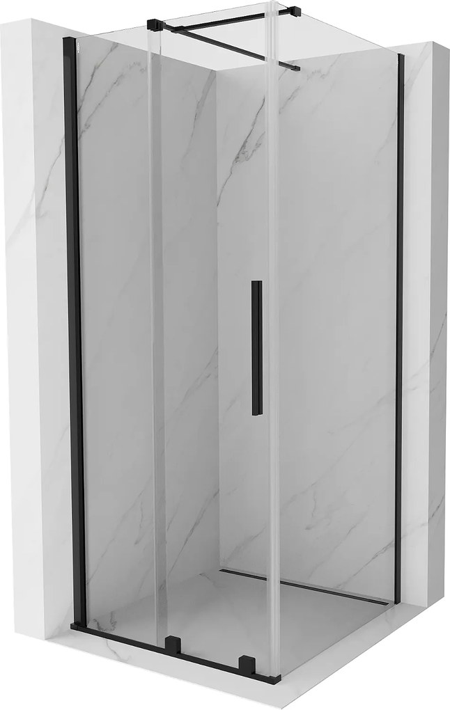 Mexen Velar, sprchový kút s posuvnými dverami 110(dvere) x 110(stena) cm, 8mm číre sklo, čierna matná, 871-110-110-01-70
