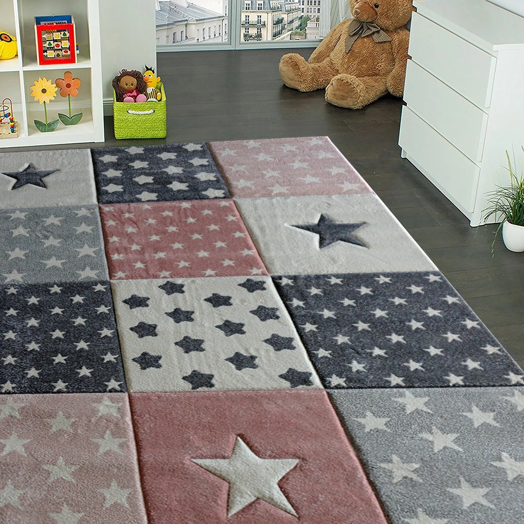 Koberec Smart Kids 40217 Rose GREY – sivý s kockami, obdĺžnik Rozmer: 160x230 cm
