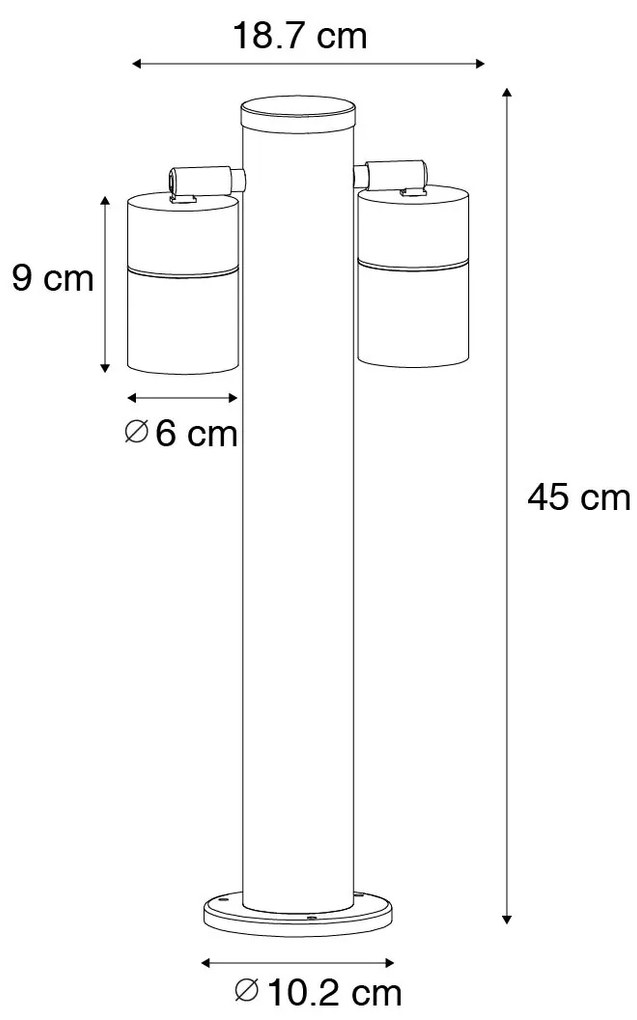 Stojaca vonkajšia lampa čierna 45 cm IP44 nastaviteľná 2-svetlo - Duo
