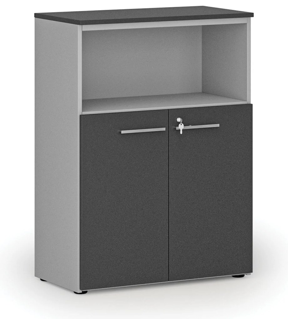 Kombinovaná kancelárska skriňa PRIMO GRAY, 800 x 420 x 1087 mm, sivá/grafit