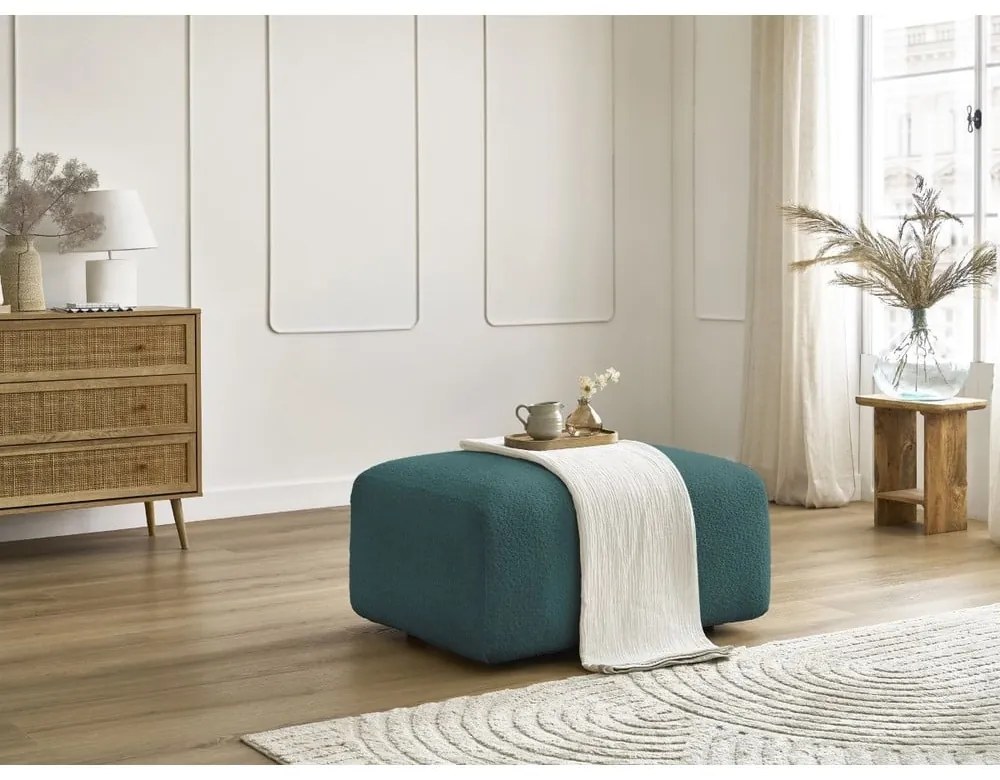 Tyrkysovomodrá podnožka z textílie bouclé Tina – Bobochic Paris