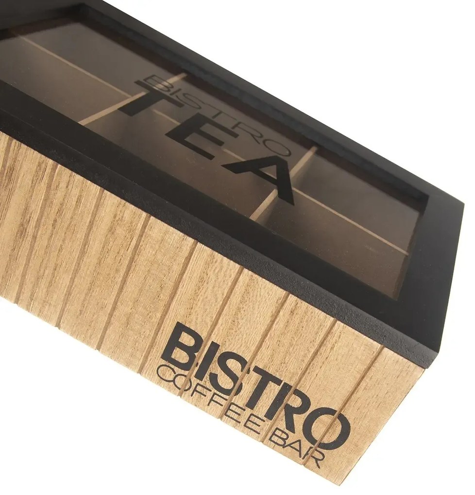 Škatuľka na čaj, čajový organizér so 6 priehradkami, drevo BISTRO