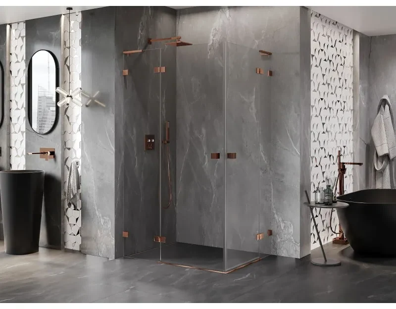 Mexen Lunar, L Duo výklopný sprchový kút 115 x 85 cm, 8mm číre sklo, profil ružové zlato, 834L-115L-085P-60-00