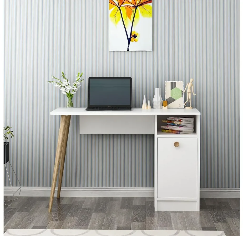 Asir Pracovný stôl CANNAS 110x74 cm biela/hnedá AS1545