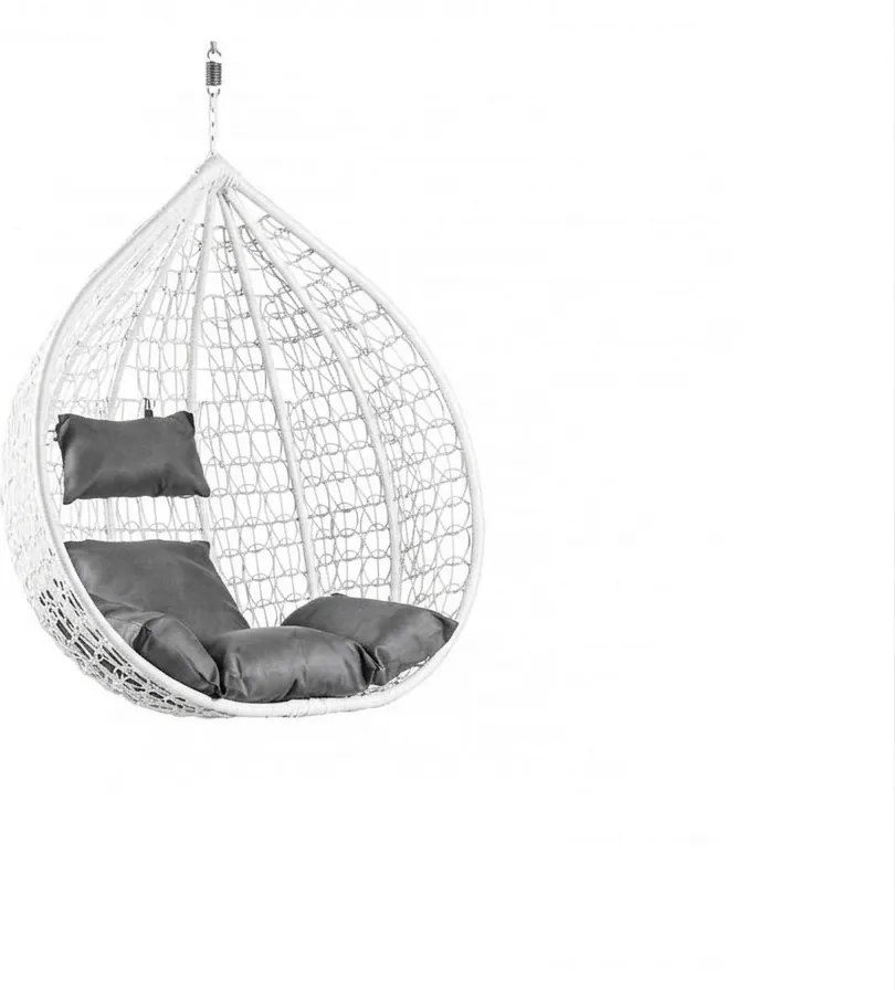 Biele závesné kreslo KOKON bez stojanu, sivý vankúš