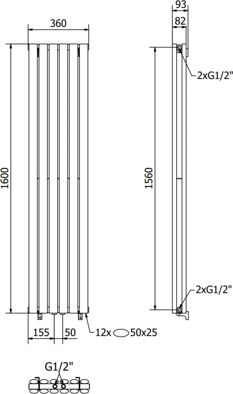 Mexen Dallas, vykurovacie teleso 1600 x 360 mm, 1039 W, čierna, W214-1600-360-00-70