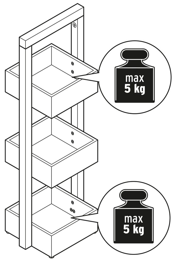 Stojací regál s 3 úložnými boxmi, biely