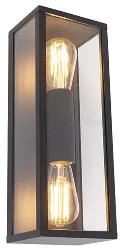Priemyselná nástenná lampa čierna 38 cm 2-žiarovka IP44 - Charlois