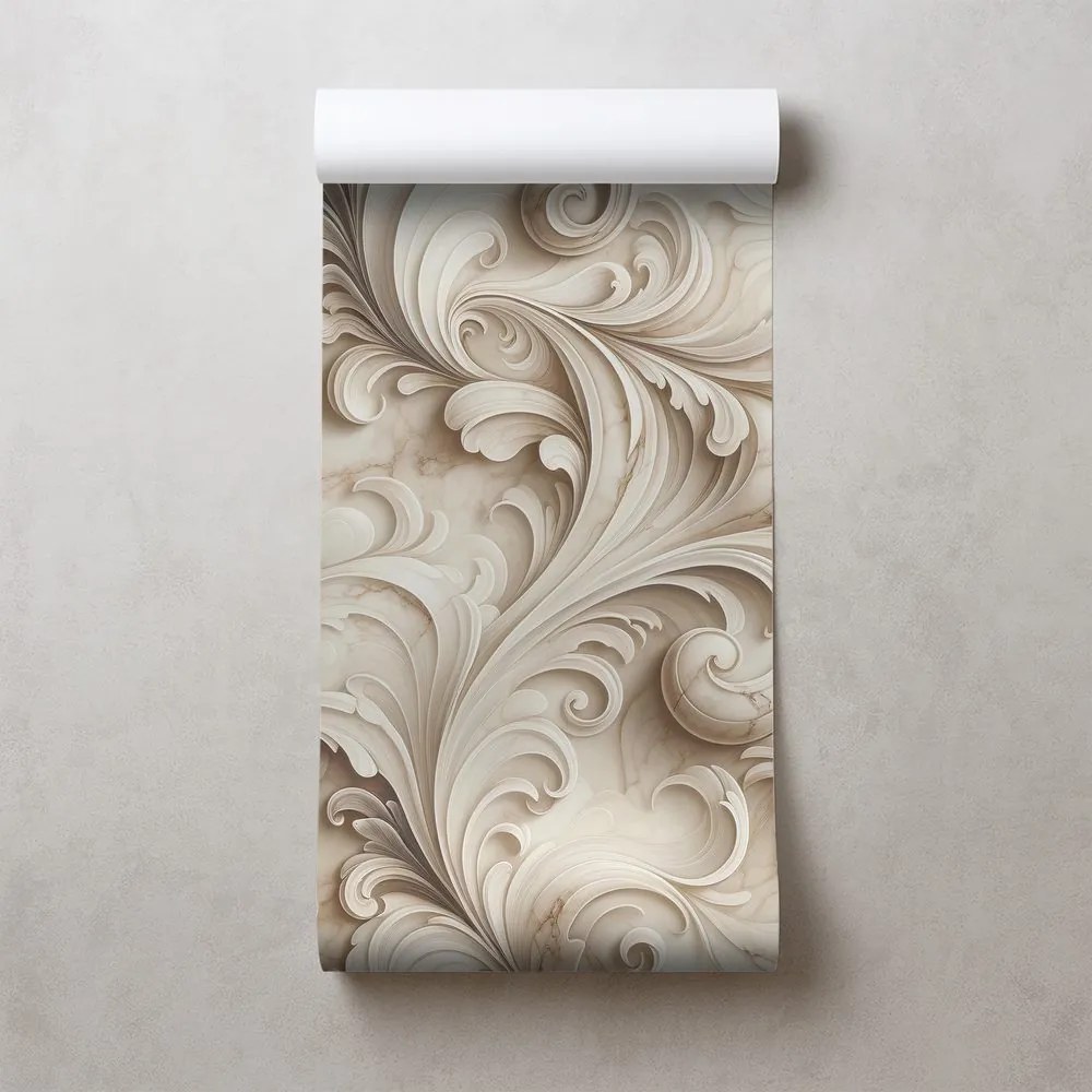 Tapeta elegantné béžové ornamenty na mramore